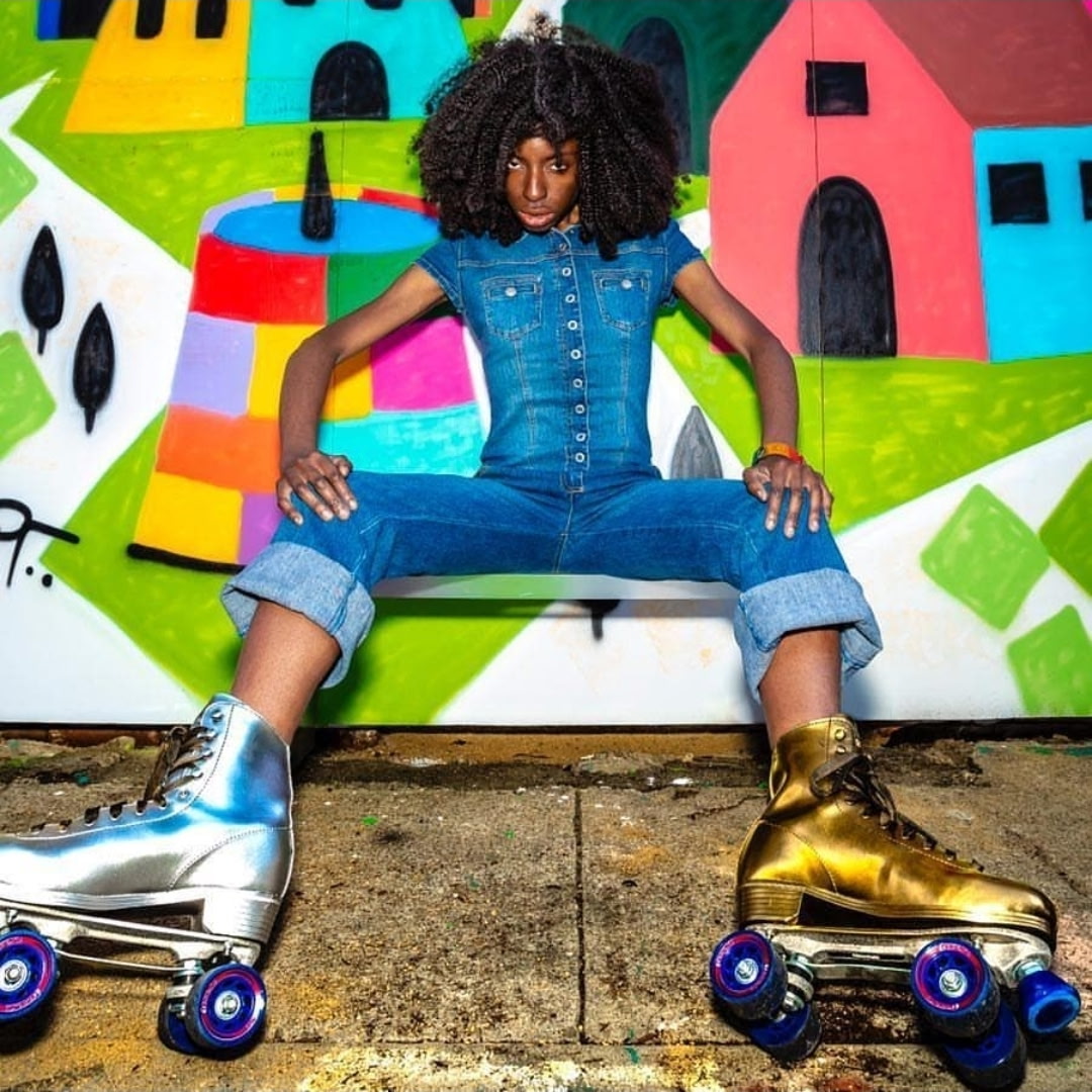 Colorful street art portrait with roller skates